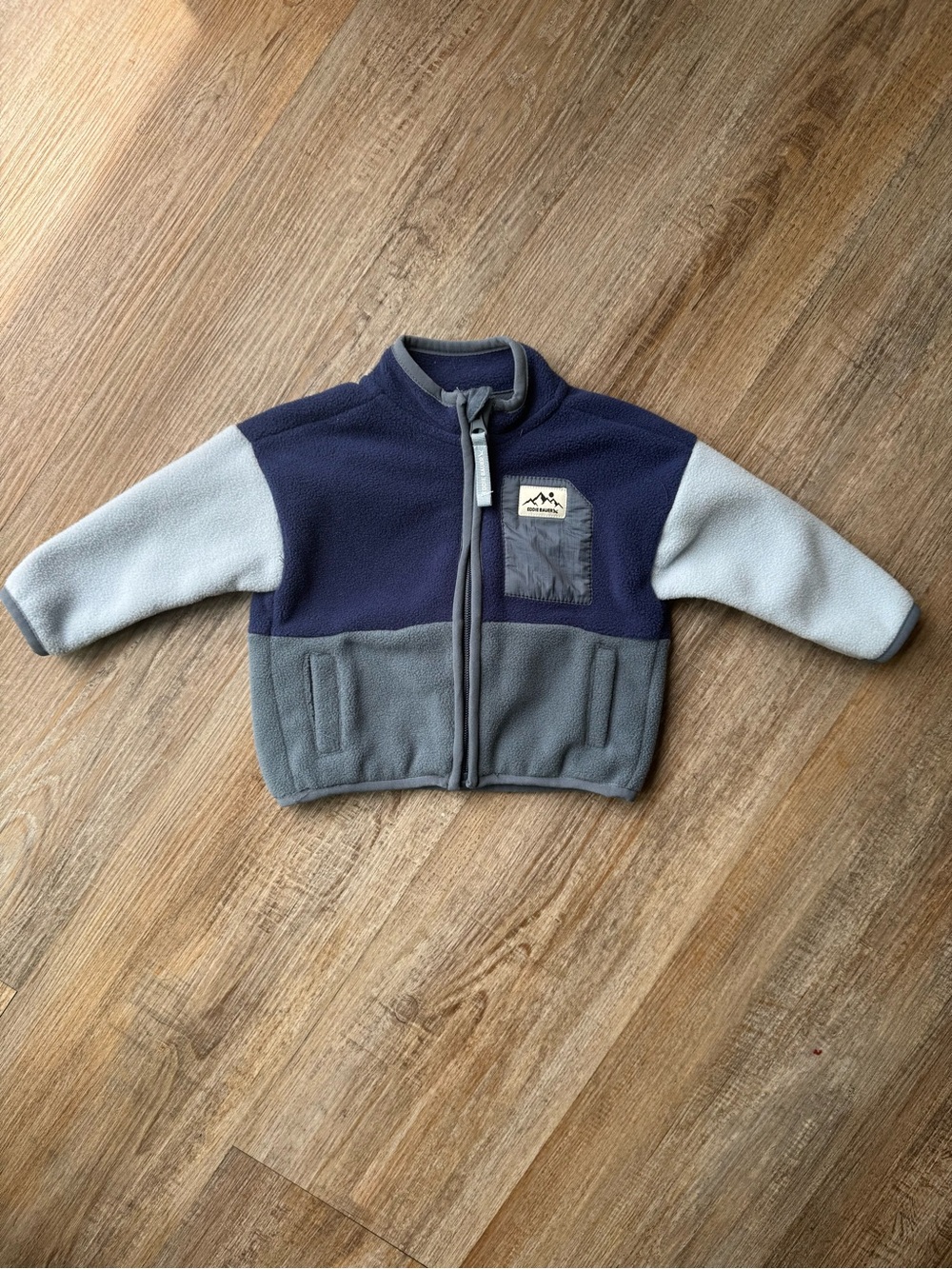 Baby Eddie Bauer Navy and Light Gray Colorblock Fleece Jacket with Logo Patch